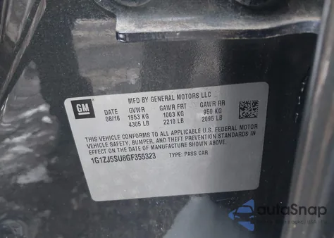 2016 Chevrolet Malibu Hybrid from USA, damaged, VIN 1G1ZJ5SU8GF355323